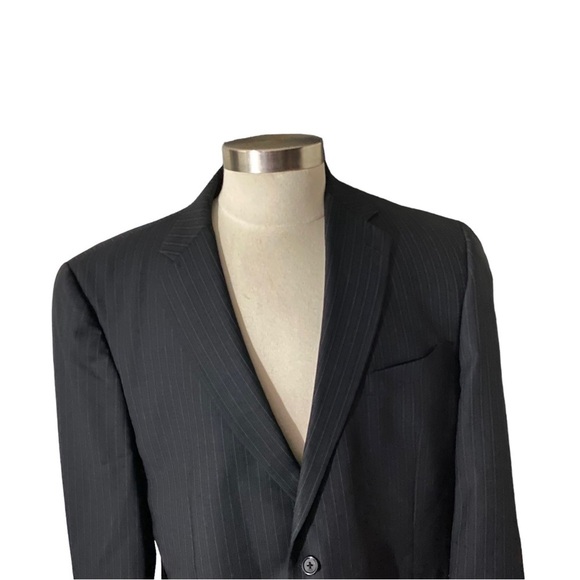 DKNY Black & Cream Pinstriped Worsted Wool 2-Button Suit Jacket Sports Coat 46R - Picture 2 of 11